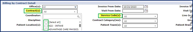 Billing by Contract Detail Report – Multi-Select Fields